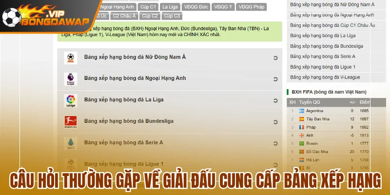 Câu Hỏi Thường Gặp Về BongdaWap Và Giải Đáp Chi Tiết 1 Câu hỏi thường gặp về giải đấu cung cấp bảng xếp hạng